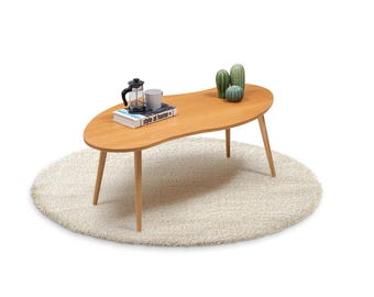 OAK Curvy Coffee Table Wood, Wavy Wood Coffee Table , Asymmetrical Coffee Table , Modern OAK Center Table , Irregular Coffee Table