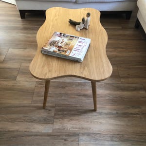 Wavy Coffee Table Wood , OAK Irregular Modern Wood Coffee Table , Unique Coffee Table Boho