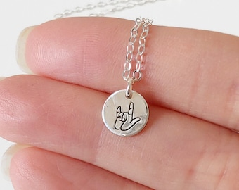 Sterling Silver ASL I Love You Necklace, Tiny Charm, Valentine's Day, Gift for Her, Silver Jewelry, Personalized