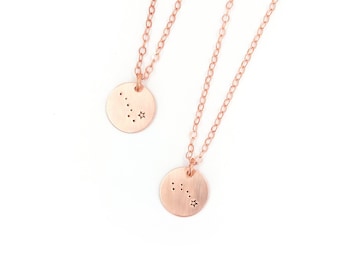 Colar minúsculo de constelação em ouro rosa - pingente do zodíaco personalizado - preenchido com ouro 14/20k - presente de aniversário - astronomia