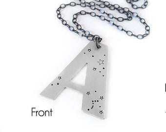Constellation Jewelry, Zodiac Jewelry, Initial Necklace, Large Letter, Sterling Silver, Gift for Her, Womans Gift