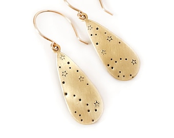 Big Dipper Little Dipper Earrings, Constellation Jewelry, Ursa Major, Ursa Minor, Small Teardrop Earrings, Brass, Stars, Gift for Her