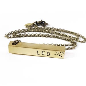 Leo Zodiac Bar Necklace, Leo Star Sign, Constellation Necklace, Zodiac Jewelry, Unisex, Long Necklace, Zodiac Gift, July August Birthday image 1