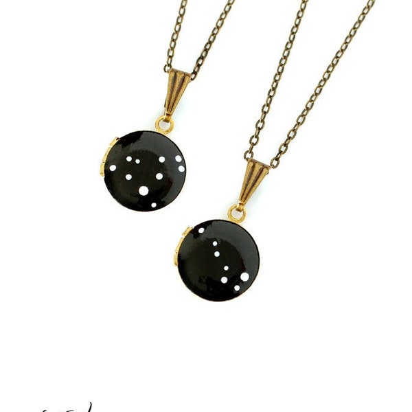 Custom Zodiac Constellation Necklace on Tiny Locket - Hand Painted - Personalized, Birthday Star Sign, Brass, Bridesmaid Gift