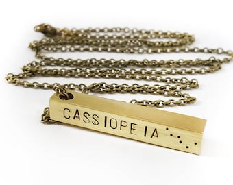 Cassiopeia Bar Necklace, Constellation Necklace, Constellation Jewelry, Brass, Unisex, Long Necklace, Birthday, Stars, Long Chain