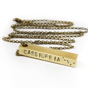 Cassiopeia Bar Necklace, Constellation Necklace, Constellation Jewelry, Brass, Unisex, Long Necklace, Birthday, Stars, Long Chain