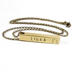 Libra Zodiac Bar Necklace, Constellation Necklace, Zodiac Jewelry, Brass, Unisex, Long Necklace, Zodiac Gift, October Birthday