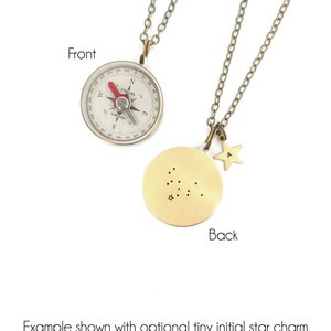 Small Working Compass Necklace with Personalized Constellation, Zodiac Jewelry, Brass Compass, Birthday Gift, image 3