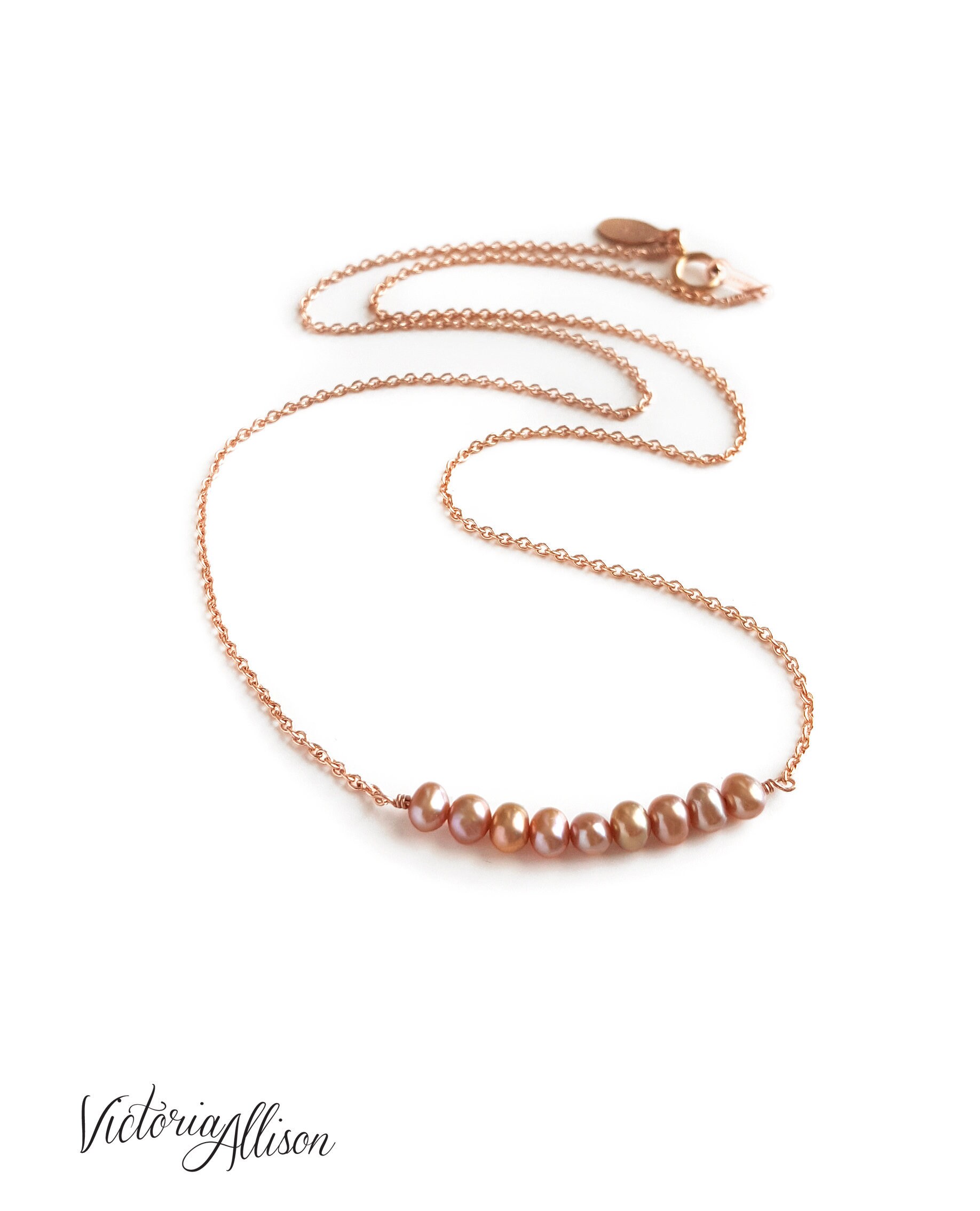 rose gold pink pearl necklace