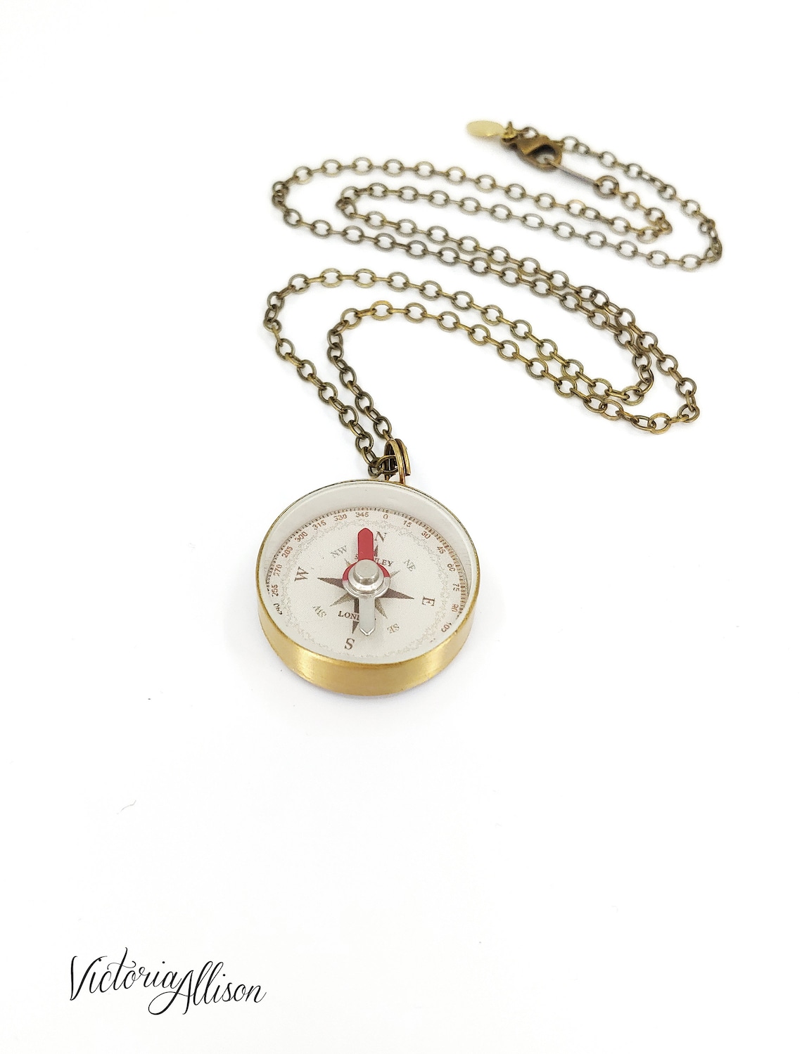 Small Working Compass Necklace With Personalized Etsy