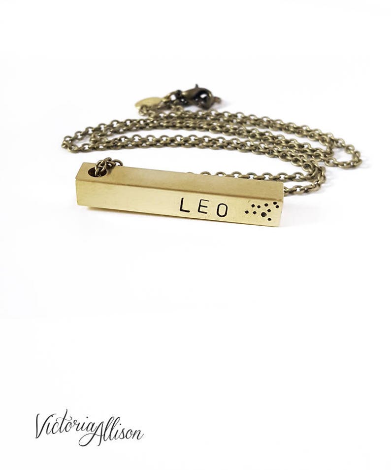 Leo Zodiac Bar Necklace, Leo Star Sign, Constellation Necklace, Zodiac Jewelry, Unisex, Long Necklace, Zodiac Gift, July August Birthday image 1