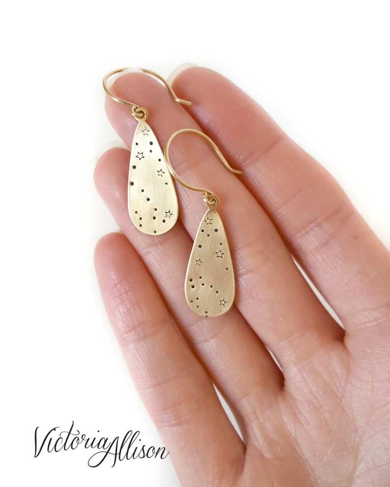 Big Dipper Little Dipper Earrings, Constellation Jewelry, Ursa Major, Ursa Minor, Small Teardrop Earrings, Brass, Stars, Gift for Her image 2