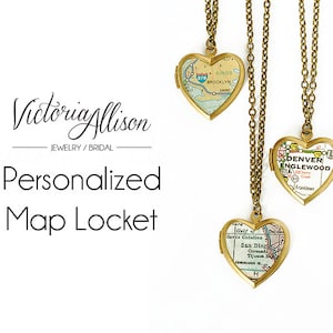 Personalisierte Karte Herz Medaillon Halskette, Custom, Vintage Medaillon, Messing-Kette, Geschenk unter 40, Geschenk für sie, Papier Jahrestag, bewegliches Geschenk
