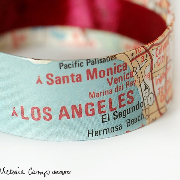 Los Angeles Map Bracelet, Santa Monica, California, Map Jewelry, Eco Friendly, Cuff Bracelet