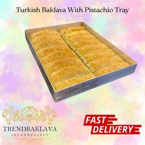 Pistachio Turkish Baklava: Crispy Gofret Style, Low Sugar, 16 Pieces