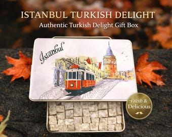 Delicias turcas de pistacho doblemente tostado, auténtico dulce blando, lata de regalo vegana.