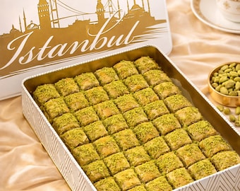 Baklava de pistacho turco artesanal: auténtica lata de regalo de repostería