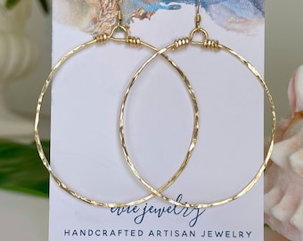 Gold Hoop Earrings, Gold Fill Handmade Hoop Earrings. Hammered Gold Hoop Earring, Large hoops, Medium Hoops, Boho Gold Hoop Earrings