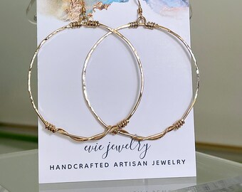 Gold Knotted Hoops, Hoop Earrings, Handmade Hoops, Gold fill Hoops, Hammered Hoops, Minimalist Hoops, Gold Drop Earrings, Round Hoop Earring