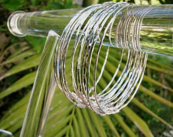 Set of 5 Handmade Sterling Silver Hammered Bangles, Thin Knotted Bangles