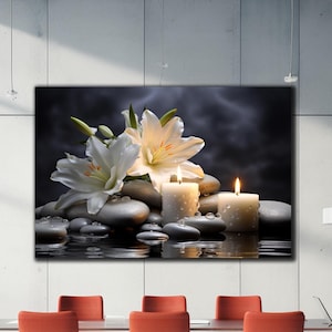 Arte murale in vetro temperato con fiori di giglio, decorazione murale in vetro, stampa su vetro, grande arte murale, articoli in vetro, colori vivaci, immagine su vetro, foto su vetro