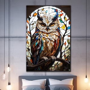 Colorful Owl Glass Wall Art, Tempered Glass Art Decor, Wall Art Decor, Cute Owl Glass Art, Glass Printing, Wall Art, Owl Glass Painting