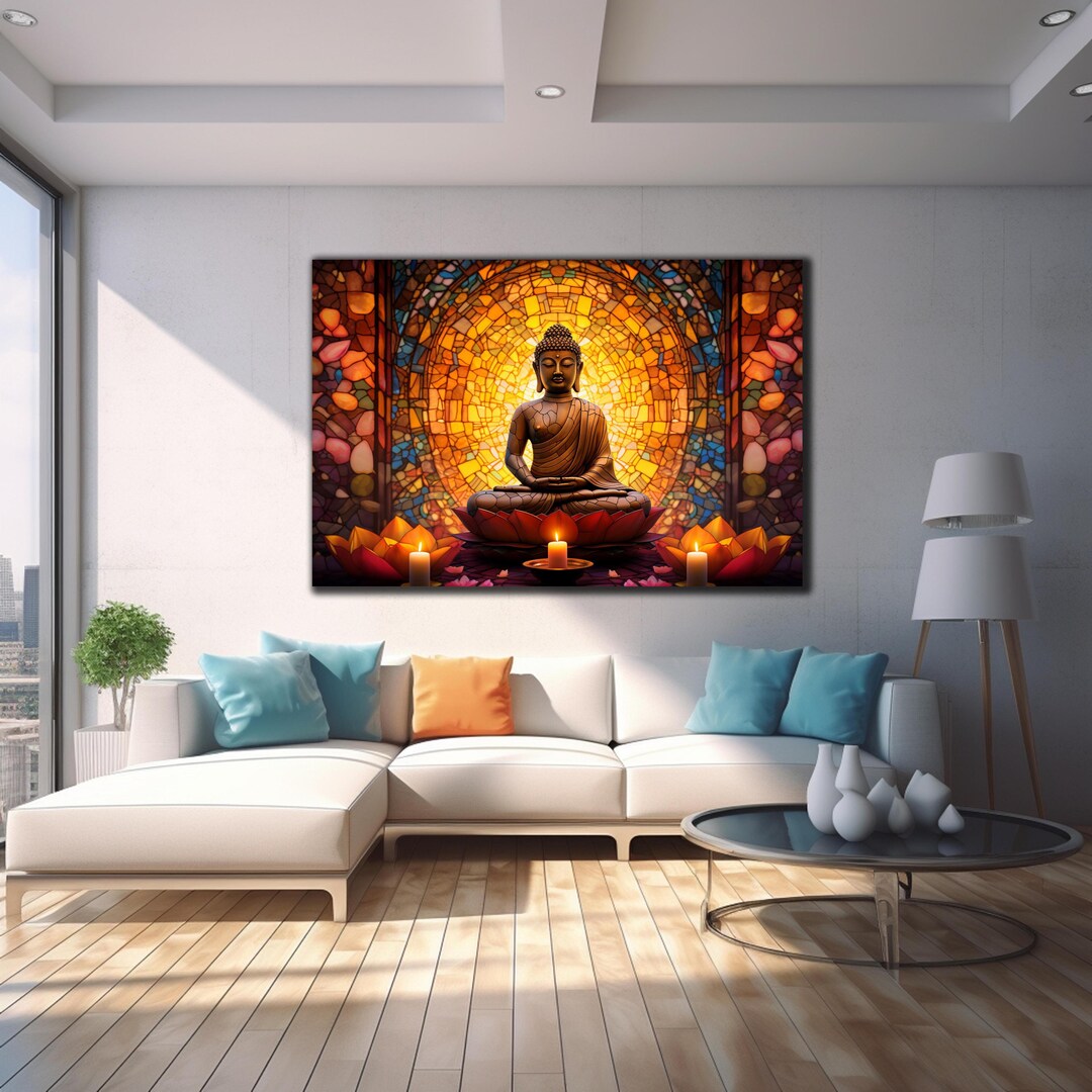 Buddha Wall Art-tempered Glass Wall Art-stained Glass Print-large Wall ...