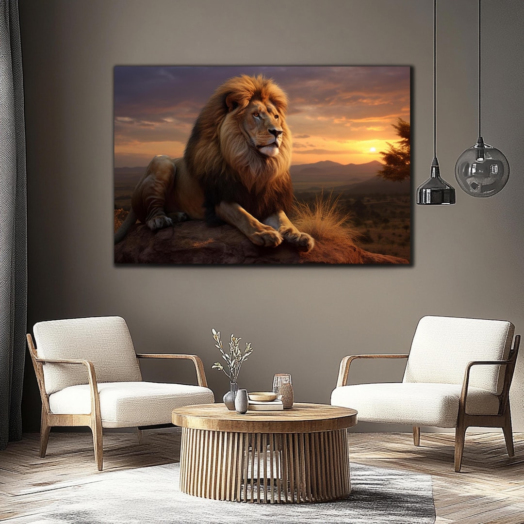Lion Tempered Glass Art, King Lion Statue Printing Wall Decor, Large