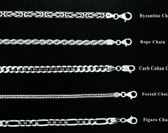 925 Sterling Silver Chain Necklace for Men Figaro Curb Cuban Foxtail Rope Chain Silver Chain for Men Personalized Christmas Gift Her Him