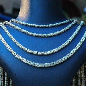 925 Sterling Silver Byzantine Necklace Men Byzantine White Square Necklace Viking Bali Oxidize Thick Chain Women Handmade Christmas Gift Him