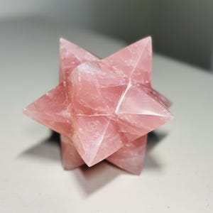 Rose Quartz Merkaba Star: Handcarved Sacred Geometry Crystal