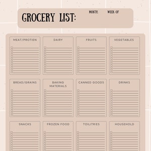 Digital Grocery List, Grocery List Template, Digital Planner, GoodNotes Shopping List, Notability, iPad Grocery List, Digital Meal Planning