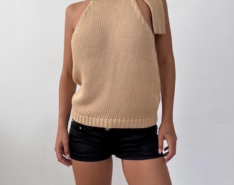 Vintage Sisley Beige Beige Neckholder Top zum Binden / Größe M
