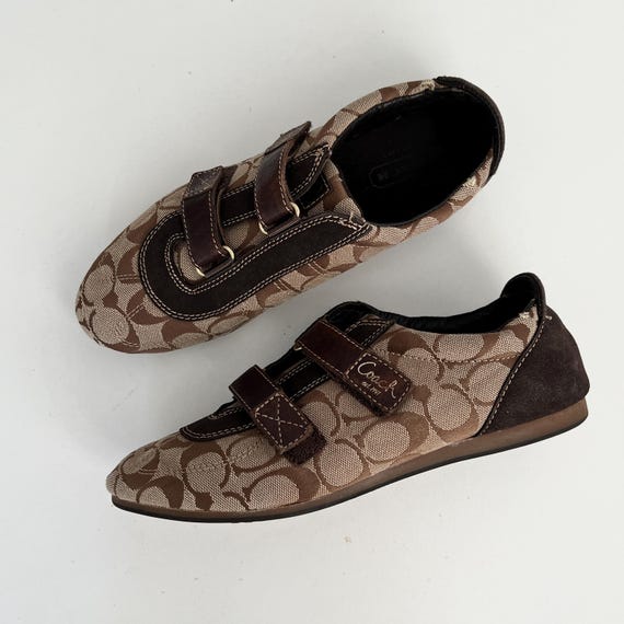 Vintage Casual Coach Monogram Brown & Beige Strap Sneakers  display picture 3