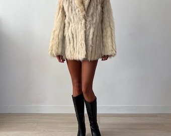 Giacca invernale calda in pelliccia di volpe Saga beige vintage autentica / Taglia M L