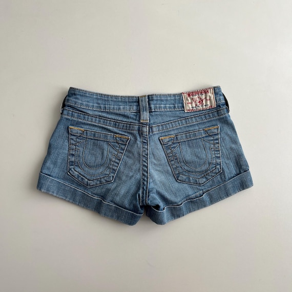 True Religion Allie Blue Denim Jean Mini Shorts / Low Rise Micro