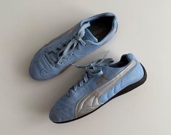 Rare Puma Speedcat Baby Light Blue and Silver Trainers / Vintage Archive Leather Low Metallic Sneakers / Y2K / Size Women’s EU 38 US 6