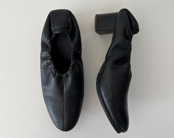 Vintage Leather Block Heel Pocket Pumps Japanese Style EU 39