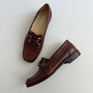 Brown Croc Real Leather Italy Chain Loafers / Vintage 90s Genuine Moc / Women’s 4 1/2