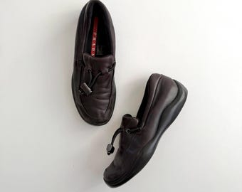 Vintage PRADA Sport Line Cobalt Suede Logo Plaque Loafers Sz 37 7