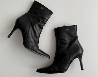 Vintage Buffalo Y2k 90s Black Leather Buckle Boots, Size 41, 90s