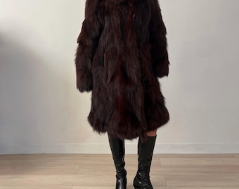 Vintage Chocolate Brown Polar Fox Authentic Fur Jacket Mid Length / Real Natural Genuine Luxury Fur Coat