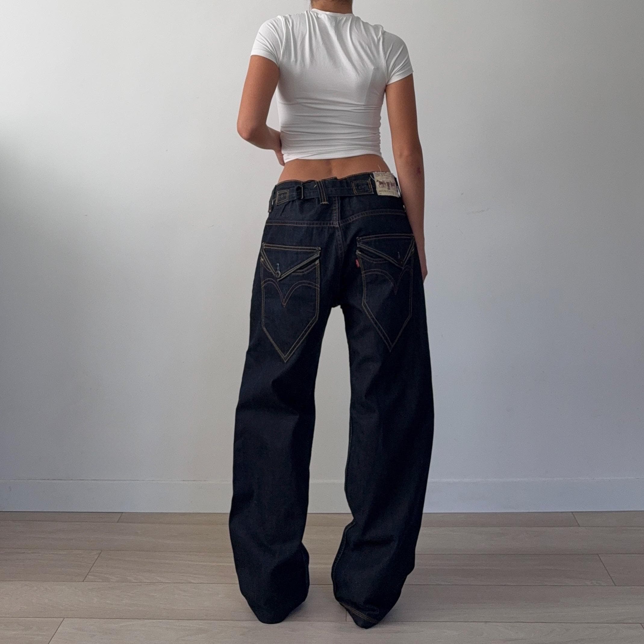 【W32 L33】chinch-back levi's リーバイス 503 Rare Levi's 503 Loose Leg Cinch Back Indigo Dark Blue Denim Jeans