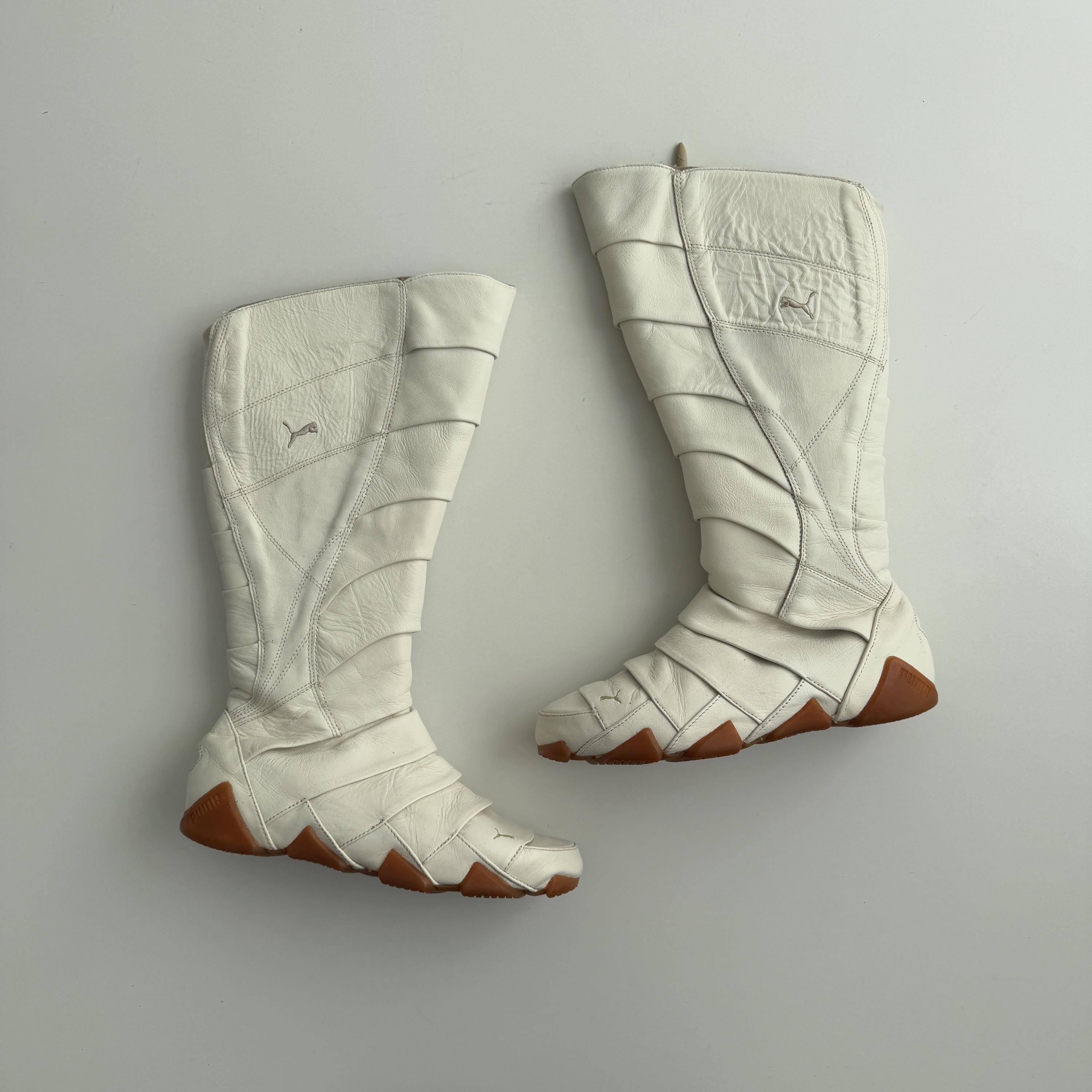 White Puma Satori Alto Samurai Leather Knee High Biker Moto