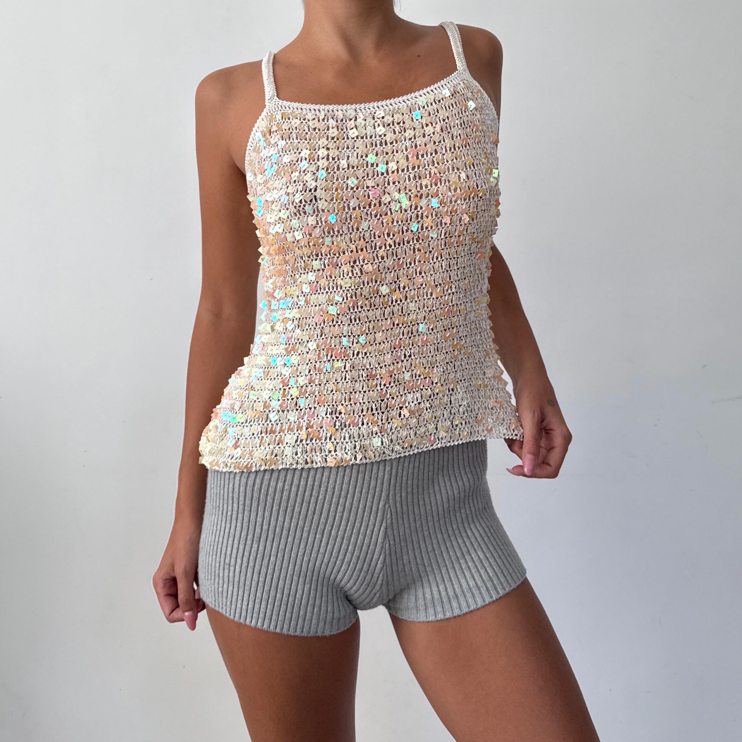 Women's Y2K Sequin Halter Top – Sparkly Beaded Backless Tank, Sleeveless Rave & Clubwear For Parties
