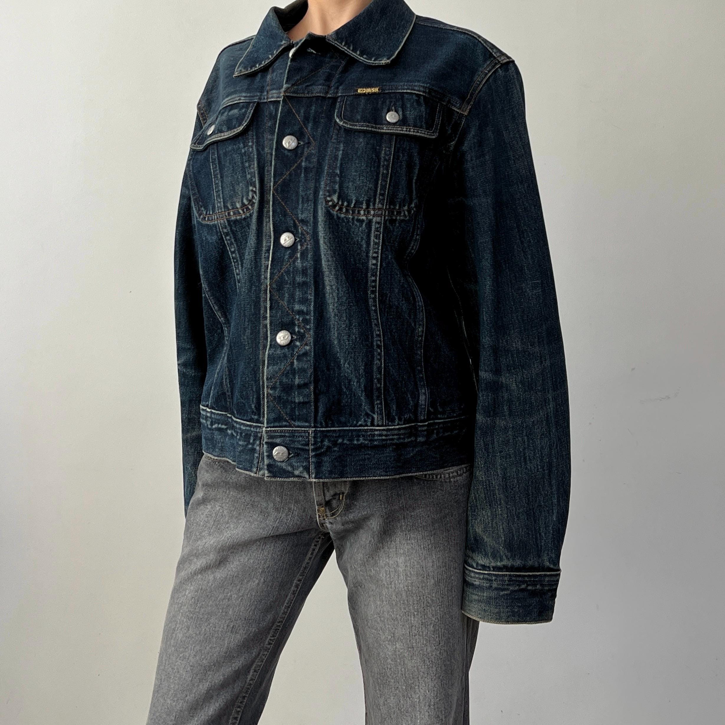 Vintage Diesel Dark Blue Jeans Regular Fit Trucker Denim
