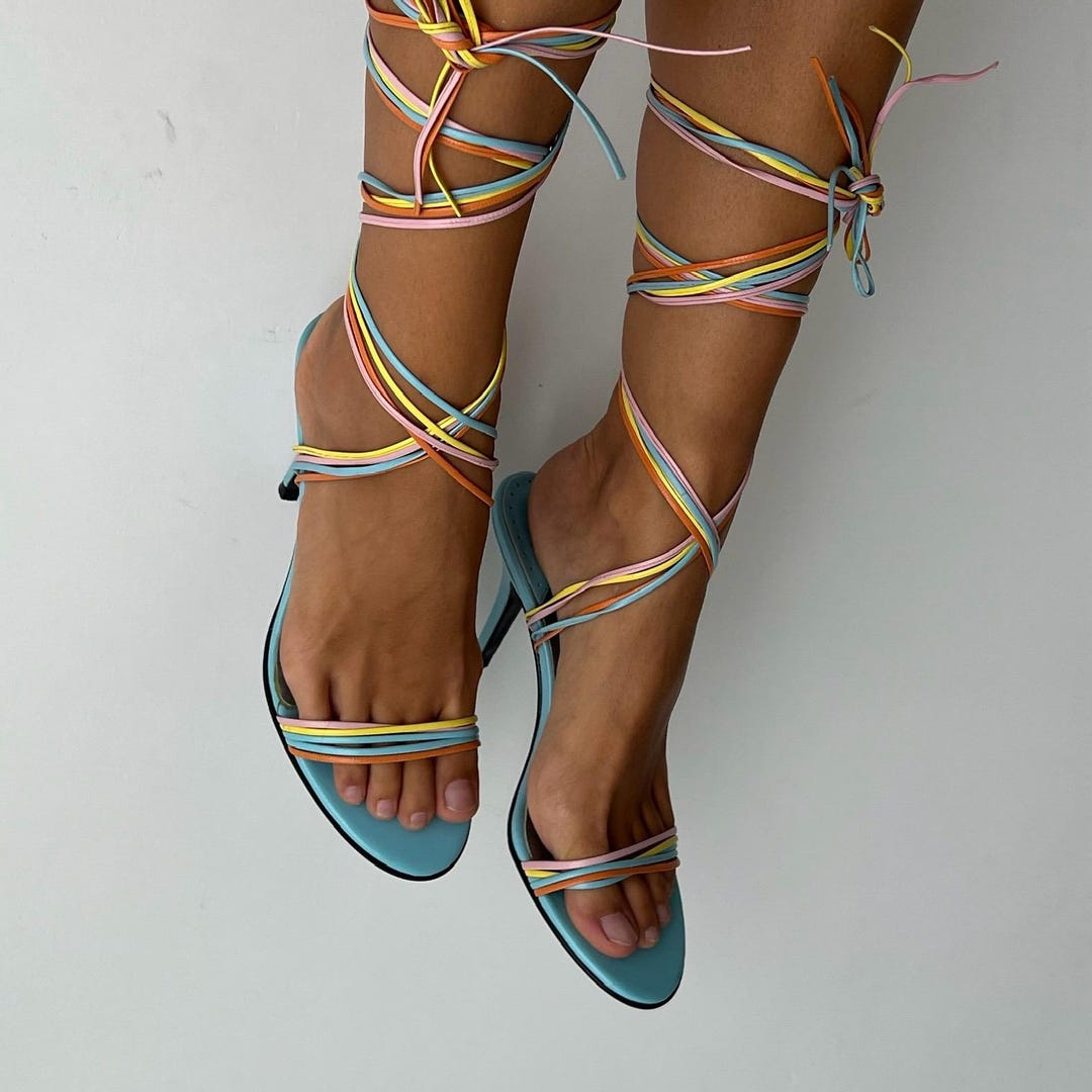 Sandali con tacco in pelle con cinturini Fornarina Rainbow anni