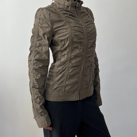 Casual Mango MNG Military Scrunch Ruched Moto Zip Jacket S