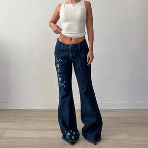 Floral Embroidered Blue Flared Jeans / Pants with Flowers Western Countryside Gild / Y2K 00s 90s / Size 29