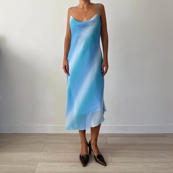 light blue spaghetti strap dress midi Stella Spaghetti Strap Lace-Up Midi Dress